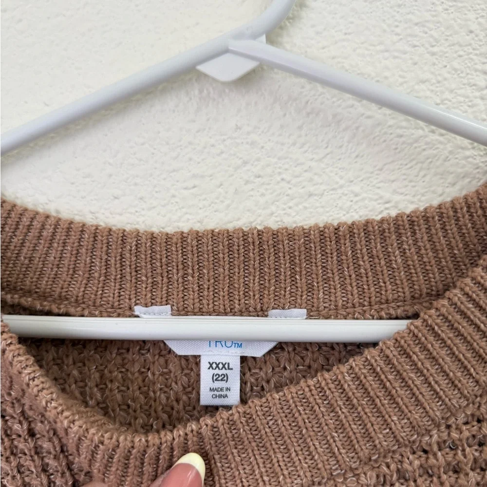 Time and Tru Brown New Cable Knit Crewneck Sweater Women’s Plus Size XXXL USA 22